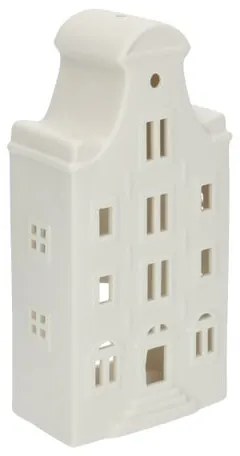Waxinelichthouder, porselein, huisje met klokgevel, 20 cm