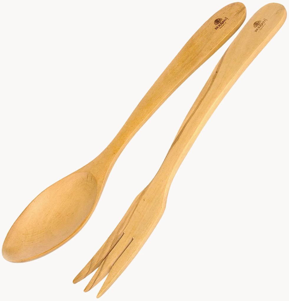 Olijfhouten slaschaal Contour, 2-delig