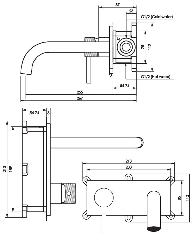 Brauer Gold Carving inbouw wastafelkraan plaat met gebogen uitloop, lange handgreep en ColdStart geborsteld messing PVD links