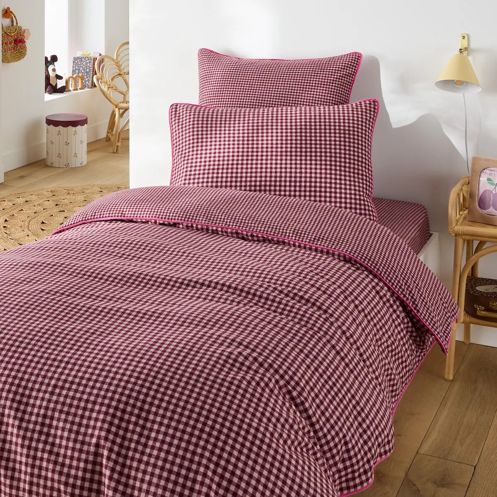 Dekbedovertrek voor kinderbed, geruite katoenen flanel, VICHY FLANELLE