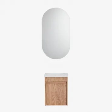 Narek Zwevend Houten Badkamermeubelset Met Geïntegreerde Wastafel Zonder Kraan & Ash Brown & Ovaal Met Opbergruimte Zwart 50x90 Cm Oricsa & ↔&# -