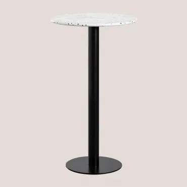 Ronde Hoge Bartafel Ø60 Cm In Dolce Terrazzo Ivoorkleurig Terrazzo - Zwart - Sklum