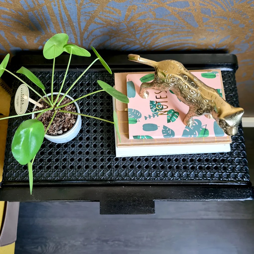 Nachtkastje Zwart Rotan - 50x30x60cm.