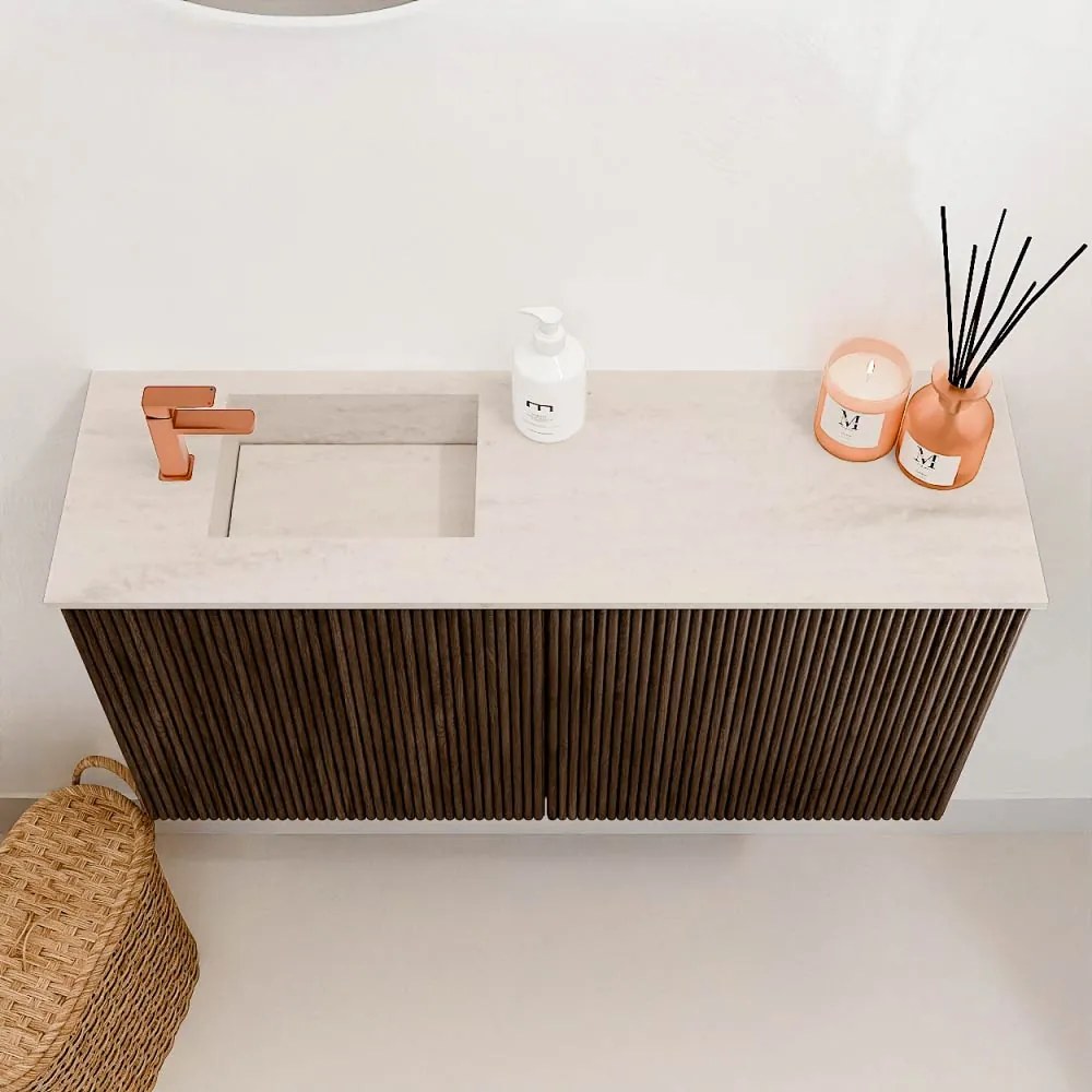 Mondiaz Joya DLux 80cm toiletmeubel walnut met wastafel faye links 1 kraangat meli