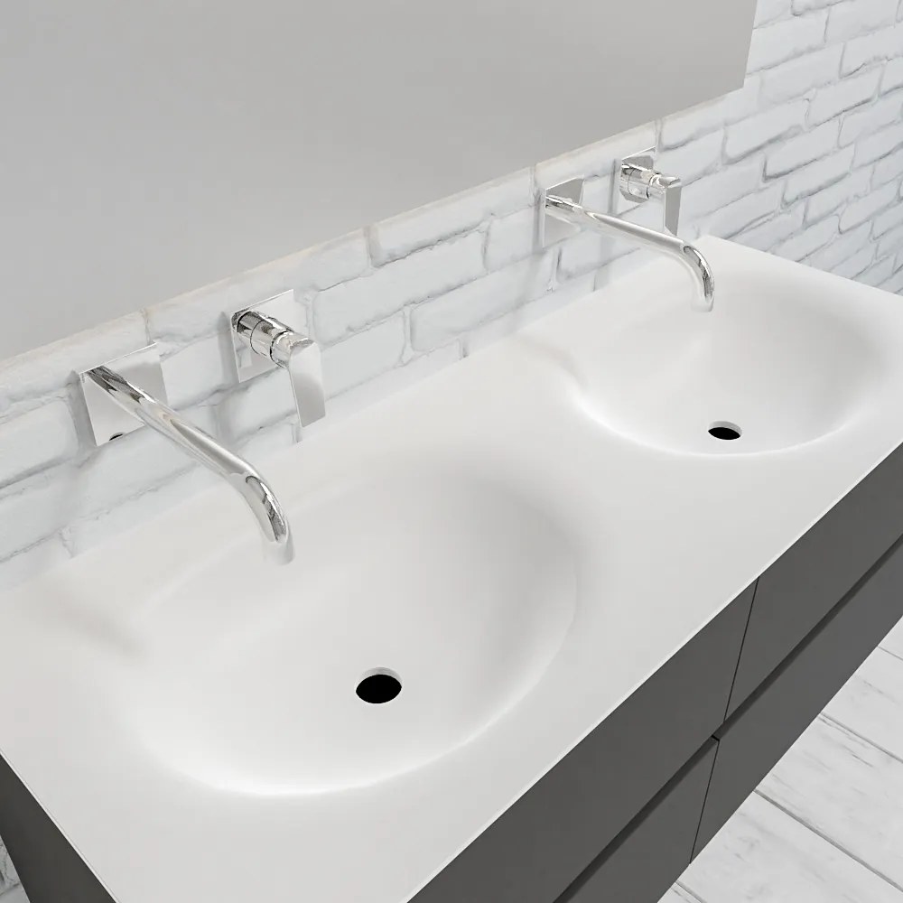 Zaro Sevilla Solid Surface badmeubel 120cm mat antraciet zonder kraangat dubbele spoelbak 4 lades