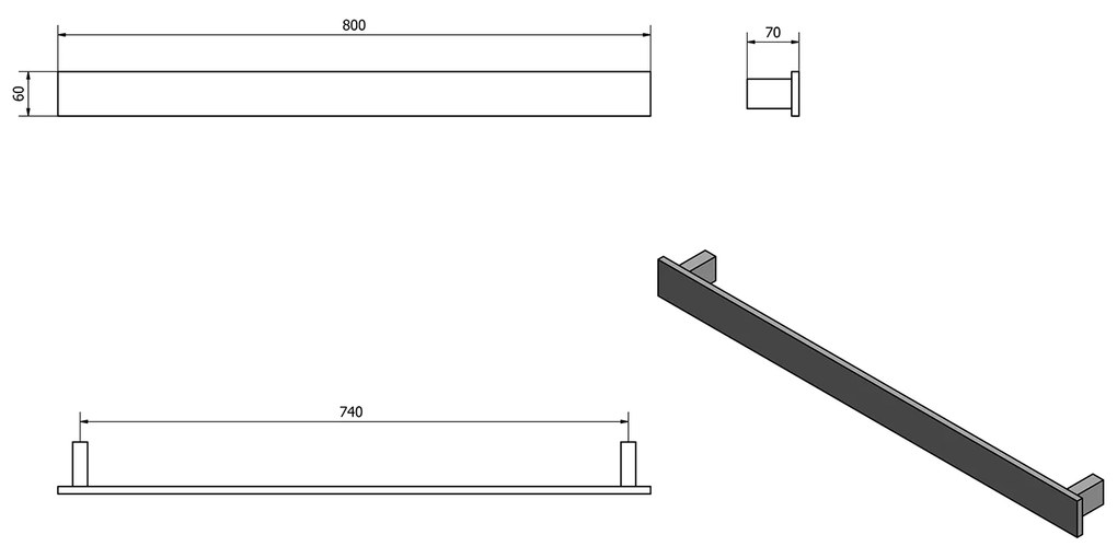 Sapho Patron handdoekhouder 80cm mat zwart