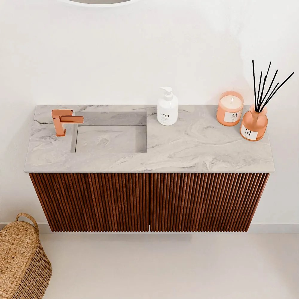 Mondiaz Joya DLux 70cm toiletmeubel ruby met wastafel faye links 1 kraangat glace