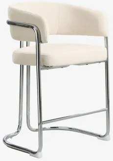 Zithoog Kruk Met Gestoffeerde Rugleuning En Ijzer Zantria ↑65 Cm & Chenille Crèmebeige - Sklum