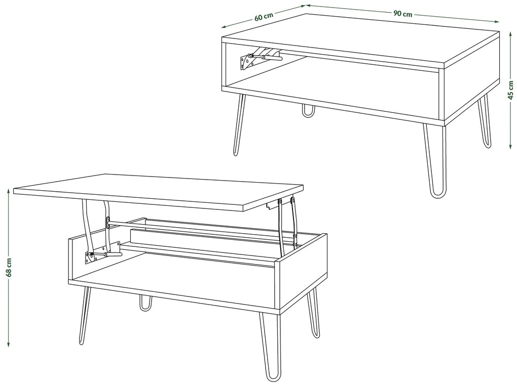 HAIRPIN S-90 Wit Mat/Zwart Mat - MODERNE KOFFIETAFEL MET OPKLAPBARE TAFEL + OPBERGVAK + PLANK