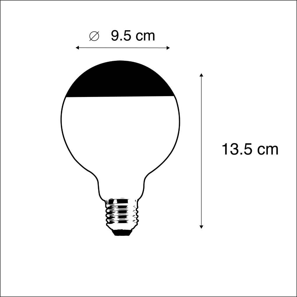 Set van 5 E27 dimbare LED filamentlamp kopspiegel G95 zwart 550lm 2700K