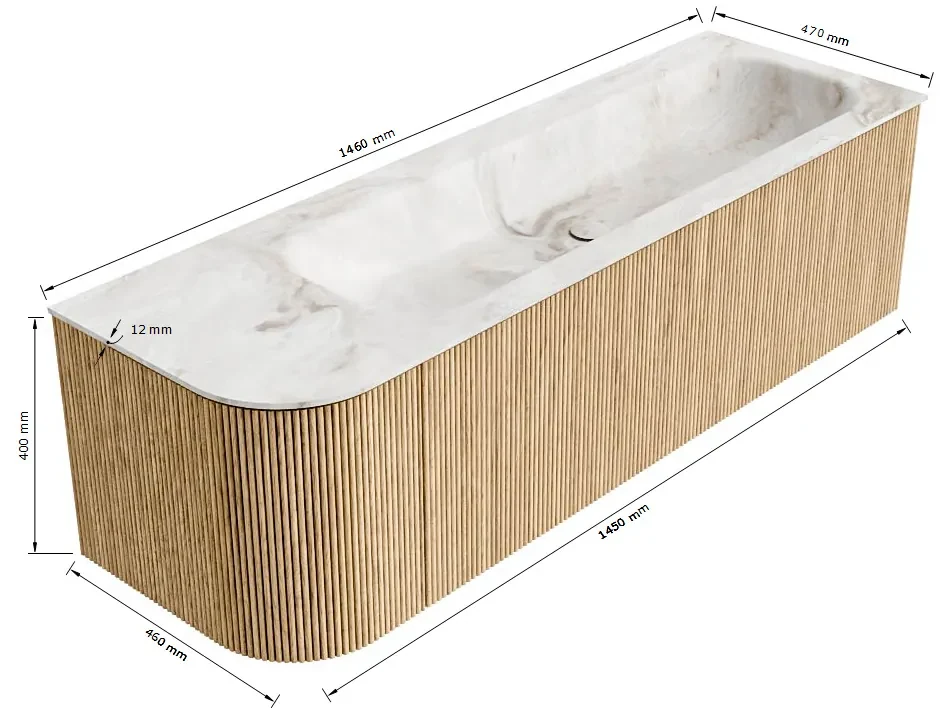Mondiaz Kurve-dlux 145cm badmeubel ronding links shadow met 1 lade en deur en wastafel big large kraangat rechts glace
