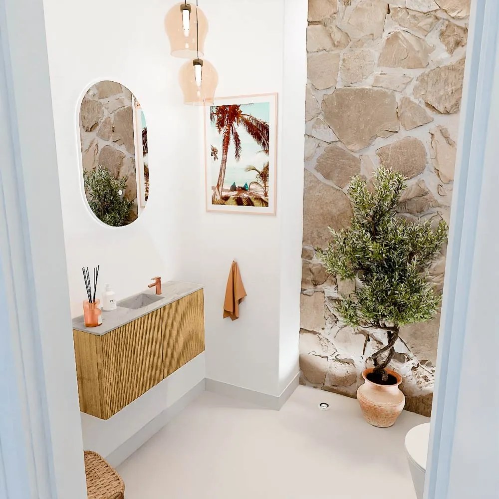 Mondiaz Joya DLux 80cm toiletmeubel oak met wastafel faye midden 1 kraangat glace