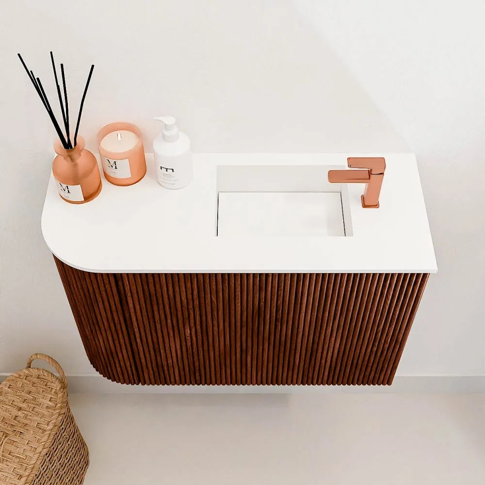 Mondiaz Joya 60cm toiletmeubel ronding links ruby met wastafel faye rechts 1 kraangat talc