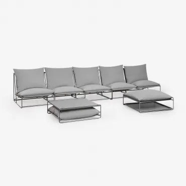 Amaro 5-delige Modulaire Bankset Met Bijzettafel En Omvormbare Voetenbank Grijs - Sklum