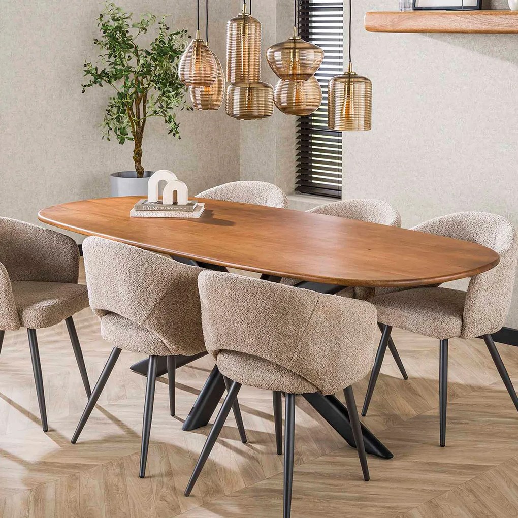Ovale Eettafel Mangohout Zandkleur 215 Cm - 215 X 105cm.