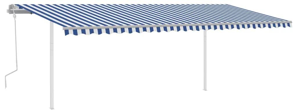 vidaXL Luifel handmatig uittrekbaar met palen 6x3,5 m blauw en wit