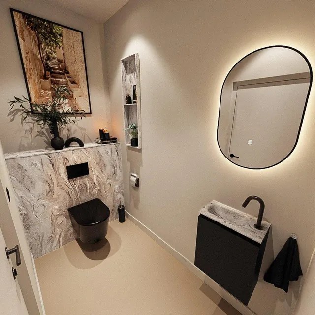 MONDIAZ TURE-DLUX 40cm toiletmeubel Urban. EDEN wastafel Glace positie links. Met 1 kraangat. TUREDX40URBL1GLA