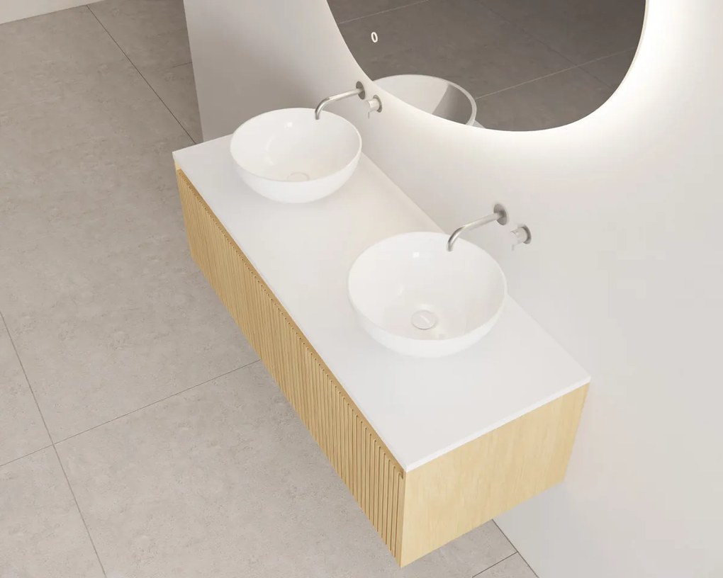 Gliss Design Timotheus badmeubel met ribbelfront 140cm pure met wit toppaneel en waskom