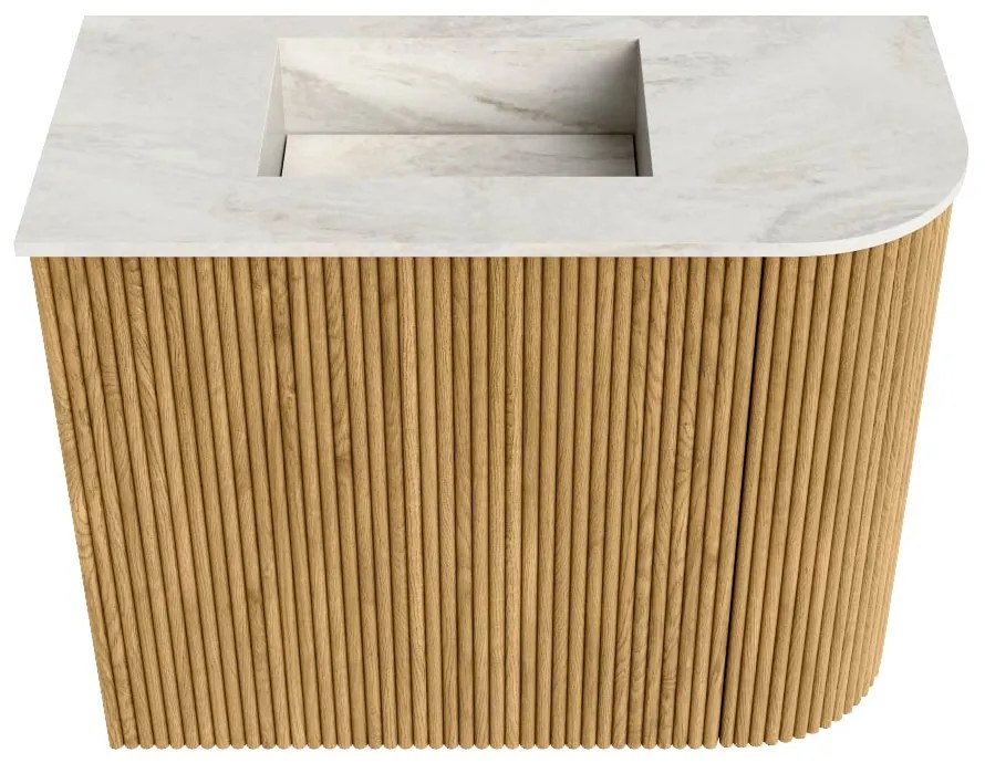 Mondiaz Joya DLux 50cm toiletmeubel ronding rechts oak met wastafel faye links 1 kraangat ostra