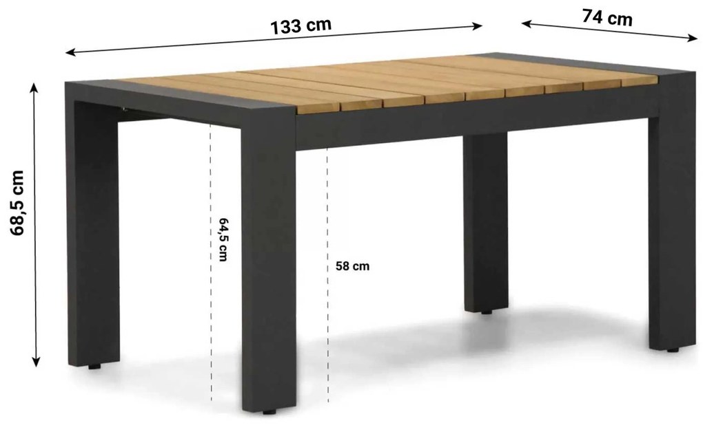 Stoel en Bank Loungeset 5 personen Aluminium/Aluminium/teak Grijs Lifestyle Garden Furniture Milano