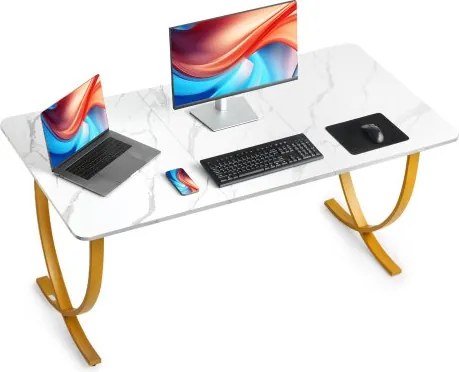 VEVOR Computerbureau Kantoortafel (160 x 80 cm Tafelblad), Moderne Werktafel met Metalen Frame en 158 kg Draagvermogen voor Thuiskantoor Studeerkamer Slaapkamer Woonkamer, Witgoud