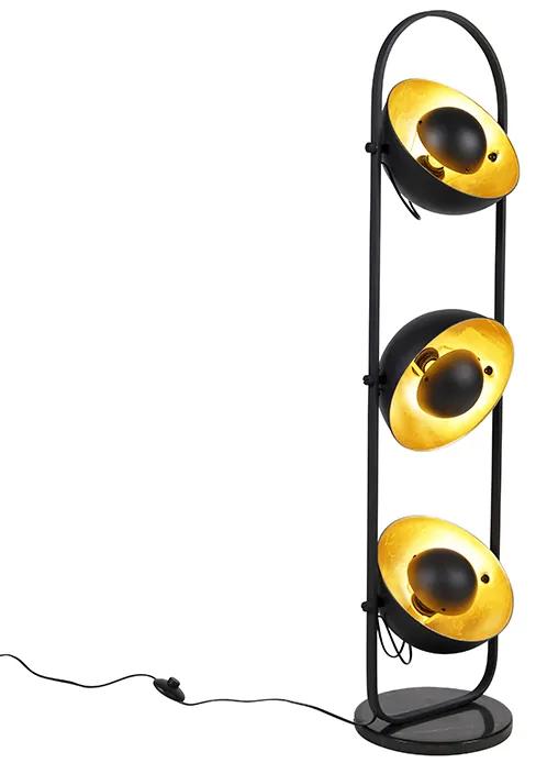Industriële vloerlamp zwart met goud 3-lichts - Magnax Modern E27 Binnenverlichting Steen / Beton Lamp