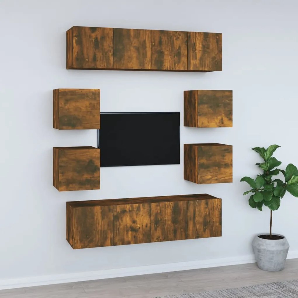 vidaXL 8-delige Tv-meubelset bewerkt hout gerookt eikenkleurig