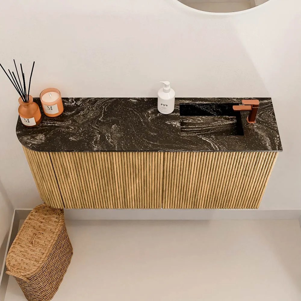 Mondiaz Joya DLux 90cm toiletmeubel ronding links oak met wastafel faye rechts 1 kraangat lava