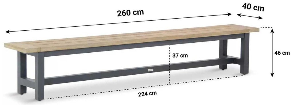 Tuinset 7 personen 260 cm Kunststof Grijs Hartman Sophie