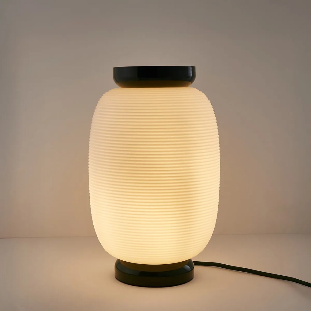 Tafellamp van gegroefd opalineglas en ijzermetaal, TILAN