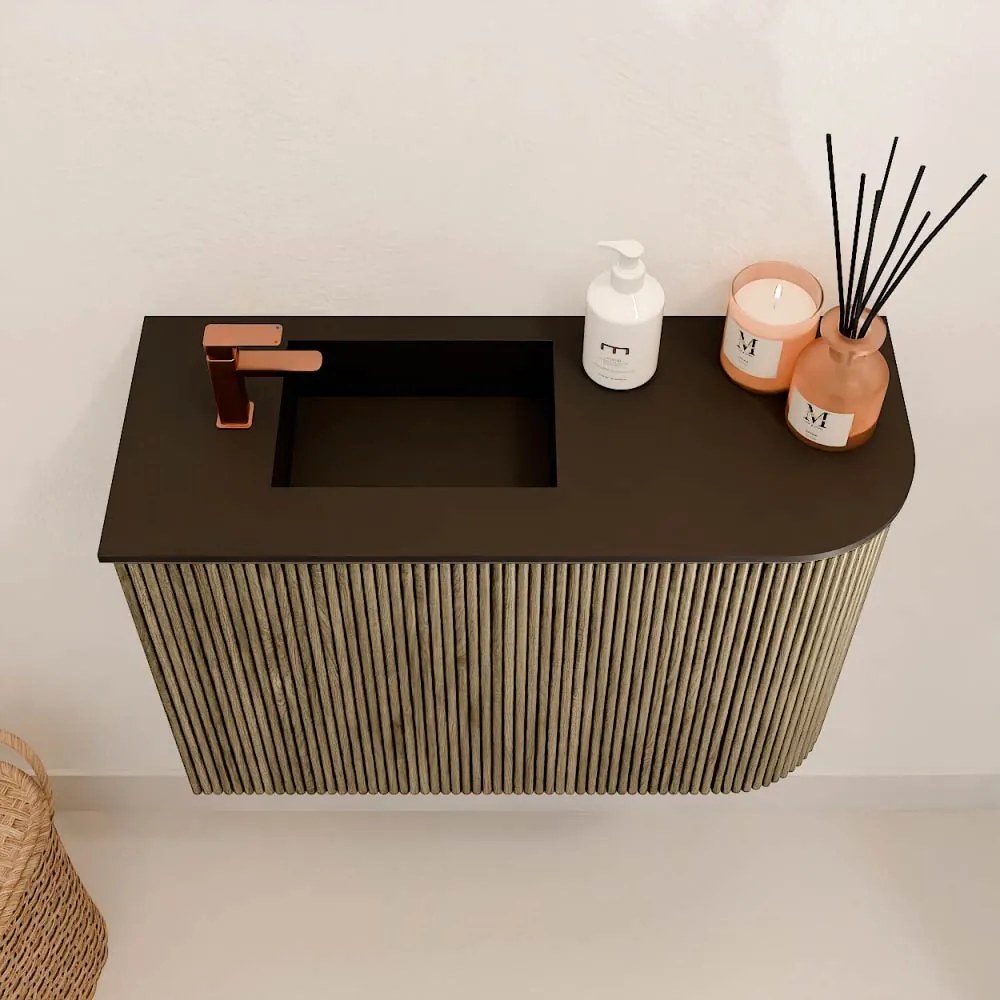 Mondiaz Joya 60cm toiletmeubel ronding rechts dusk met wastafel faye links 1 kraangat urban