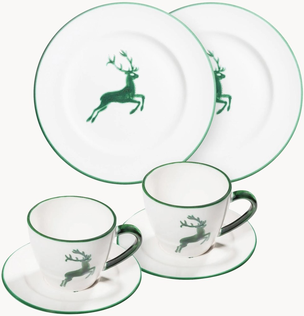 Handgemaakte koffieset Green Deer, 2 personen, 6-delig