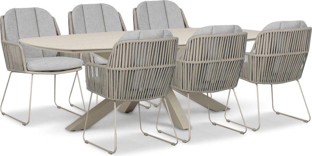 Tuinset 6 personen 240 cm Rope Taupe Domani Furniture Trivento/Voyage
