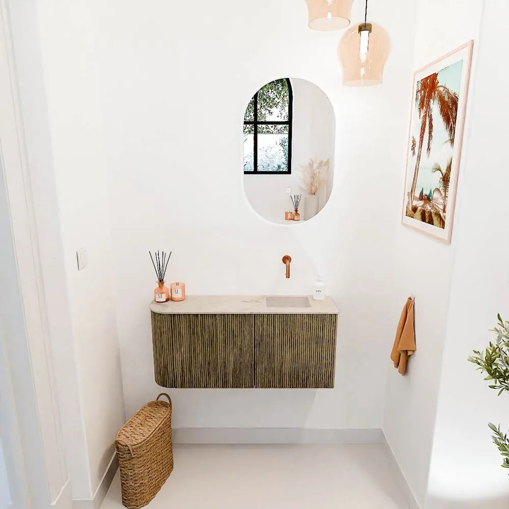 Mondiaz Joya DLux 90cm toiletmeubel ronding links dusk met wastafel faye rechts zonder kraangat frappe