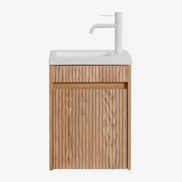 Badmeubelset Hout Met Geïntegreerde Wastafel Narek Ash Brown & Spiegelloze & Wit ↑20 Cm Met Aftapkraan Zonder Overloop Orveta - Sklum