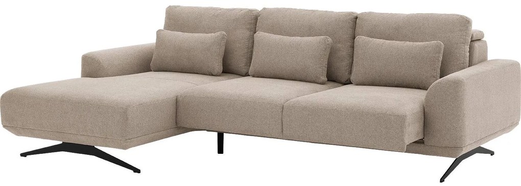 Goossens Excellent Bank Princess Met Elektrisch Uitschuifbaar Zitvlak beige, stof, 3-zits, elegant chic met chaise longue links