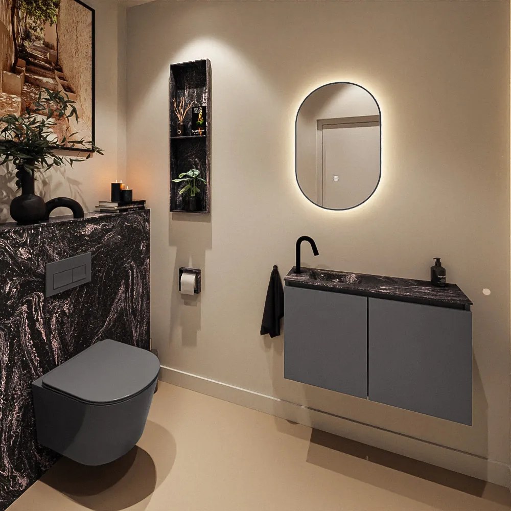 Mondiaz Ture DLux toiletmeubel 80cm dark grey met wastafel lava links met kraangat