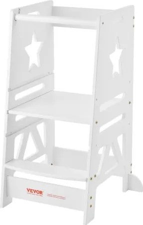 VEVOR Opstapje Kinderen 158,9 kg Draagvermogen Opstapje 844 x 553 x 482 mm Kruk Grenenhout Bamboe Hoogte Verstelbaar van 328 tot 520 mm Leertoren Kinderkrukje Opstapje Kinderkrukje Wit