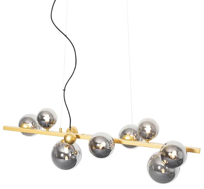 Eettafel / Eetkamer Art Deco hanglamp goud met smoke glas 8-lichts - David Art Deco G9 Binnenverlichting Lamp