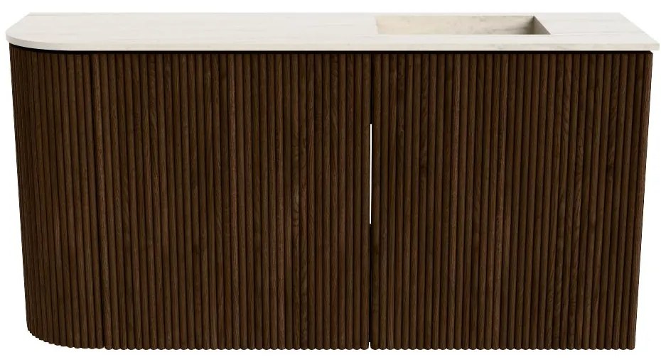 Mondiaz Joya DLux 80cm toiletmeubel ronding links walnut met wastafel faye rechts zonder kraangat meli
