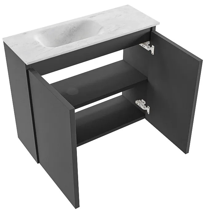 Mondiaz Ture DLux toiletmeubel 60cm dark grey met wastafel opalo links met kraangat