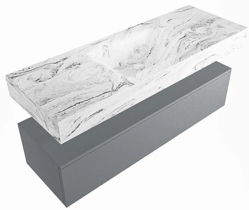 Mondiaz Alan DLux badmeubel 130cm plata 1 lade met wastafel glace midden 1 kraangat