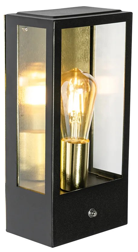 Buiten wandlamp zwart met goud schemersensor - Rotterdam
