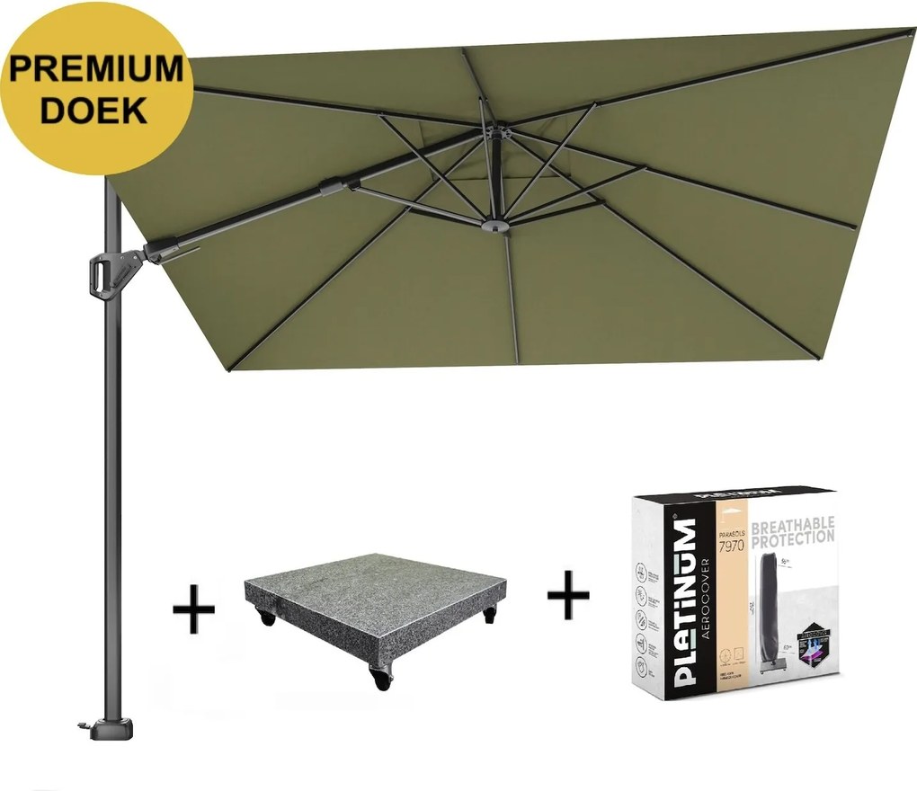 Challenger T2 premium parasol 300x300 cm antraciet lush green met 90 KG voet en hoes