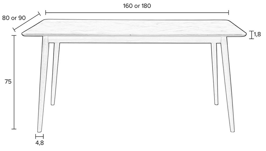 Eettafel Eiken Visgraat 160 X 80 Cm - 160 X 80cm.