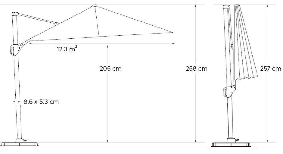 Zweefparasol  3.5x3.5m T1 premium (excl voet) Grijs-antraciet Platinum Challenger