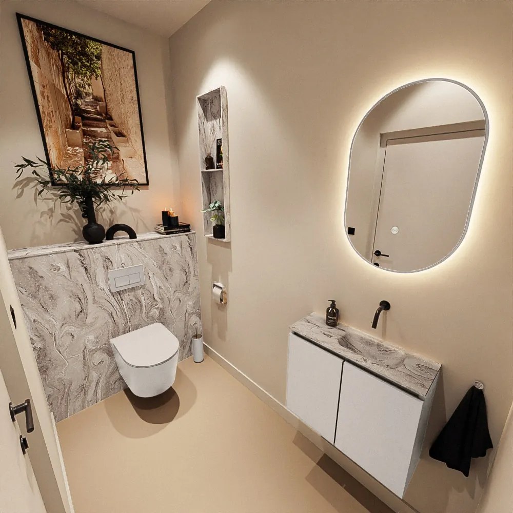 Mondiaz Ture DLux toiletmeubel 60cm linen met wastafel glace rechts zonder kraangat