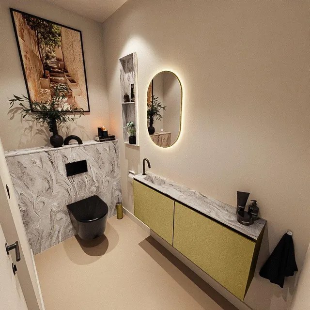 MONDIAZ TURE-DLUX 120cm toiletmeubel Oro. EDEN wastafel Glace positie links. Met 1 kraangat. TUREDX120OROL1GLA