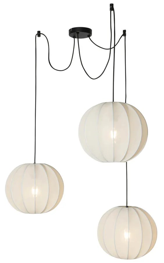 Stoffen Design hanglamp wit zijden 30 cm 3-lichts - Plu Design E27 bol / globe / rond Binnenverlichting Lamp