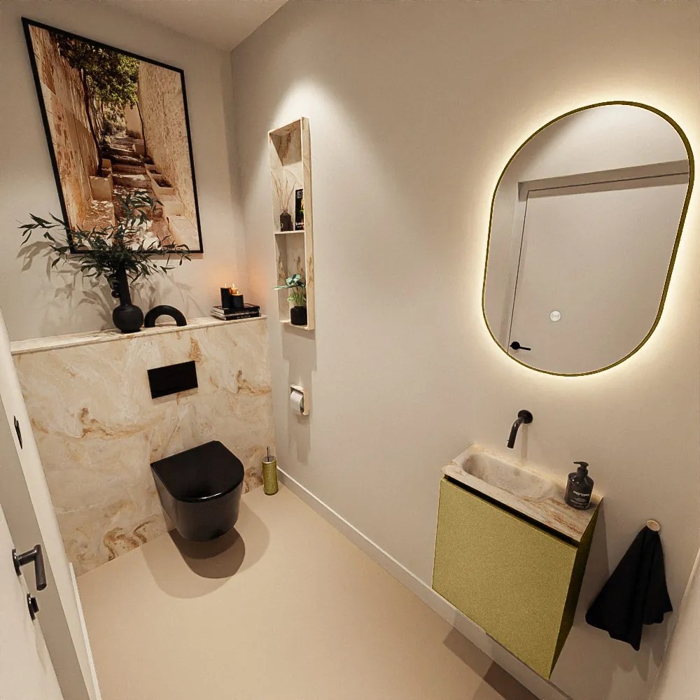 Mondiaz Ture DLux toiletmeubel 40cm oro met wastafel frappe links zonder kraangat